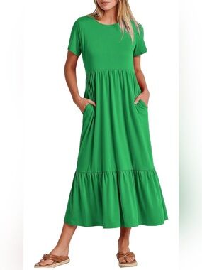 Anrabess Short-Sleeve Tiered Maxi Dress